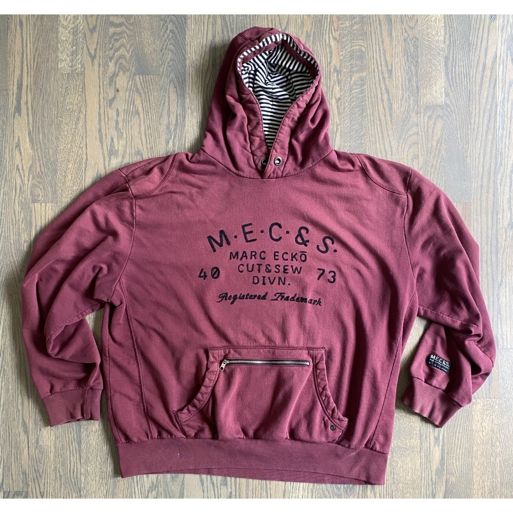 Mark Ecko Cut & Sew Pullover Hoodie Men Size XXXL Y2K Grunge VTG Burgandy